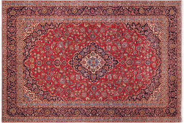 handmade Traditional Kashan Red Purple Hand Knotted RECTANGLE 100% Wool Pile area rug 10x13